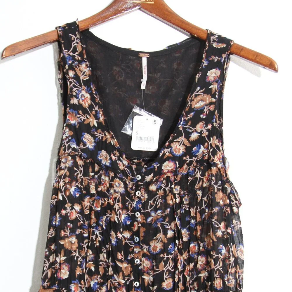 NWT Free People Samara Floral Tapered Jumpsuit Button Front Sleeveless Sz Small